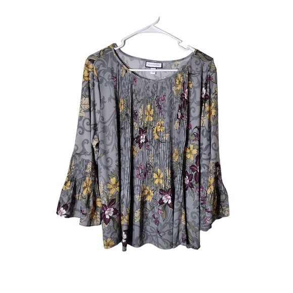 Charter Club Top Womens Large Pleated Front Bell Cuffs Peasant Dual Sided Fabric - Picture 1 of 12